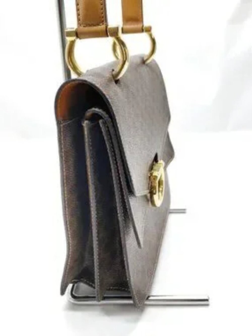 Authentic Celine Vintage Macadam Brown Monogram Leather Flap Top Handle Bag - Picture 5 of 16